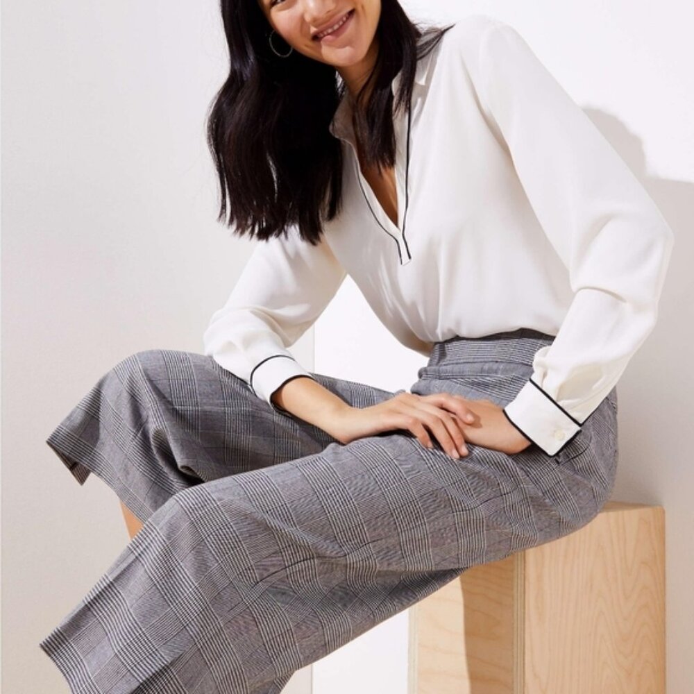 NWT New Ann Taylor Loft Plaid Wide Leg Crop Pants 16 XL